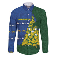 Solomon Islands Christmas Family Matching Long Sleeve Bodycon Dress and Hawaiian Shirt Seashell Xmas Tree Tribal Waves - Polynesian Pride