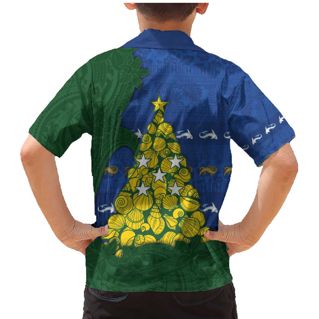 Solomon Islands Christmas Family Matching Mermaid Dress and Hawaiian Shirt Seashell Xmas Tree Tribal Waves - Polynesian Pride