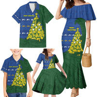 Solomon Islands Christmas Family Matching Mermaid Dress and Hawaiian Shirt Seashell Xmas Tree Tribal Waves - Polynesian Pride