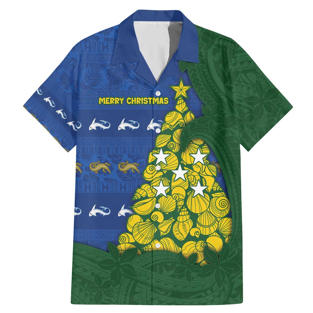 Solomon Islands Christmas Family Matching Mermaid Dress and Hawaiian Shirt Seashell Xmas Tree Tribal Waves - Polynesian Pride