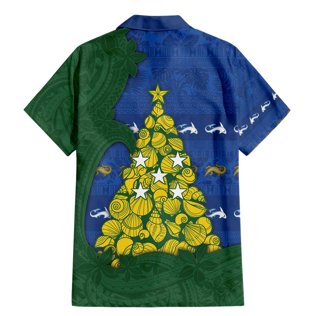 Solomon Islands Christmas Family Matching Mermaid Dress and Hawaiian Shirt Seashell Xmas Tree Tribal Waves - Polynesian Pride