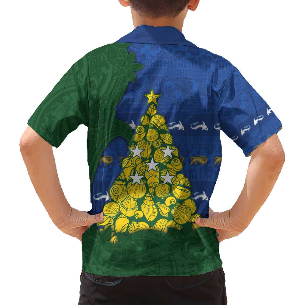 Solomon Islands Christmas Family Matching Tank Maxi Dress and Hawaiian Shirt Seashell Xmas Tree Tribal Waves - Polynesian Pride