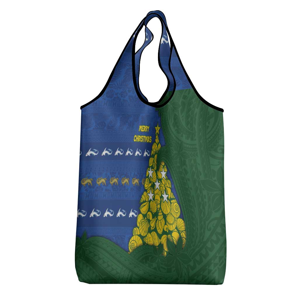 Solomon Islands Christmas Grocery Bag Seashell Xmas Tree Tribal Waves - Polynesian Pride