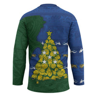 Solomon Islands Christmas Hockey Jersey Seashell Xmas Tree Tribal Waves - Polynesian Pride