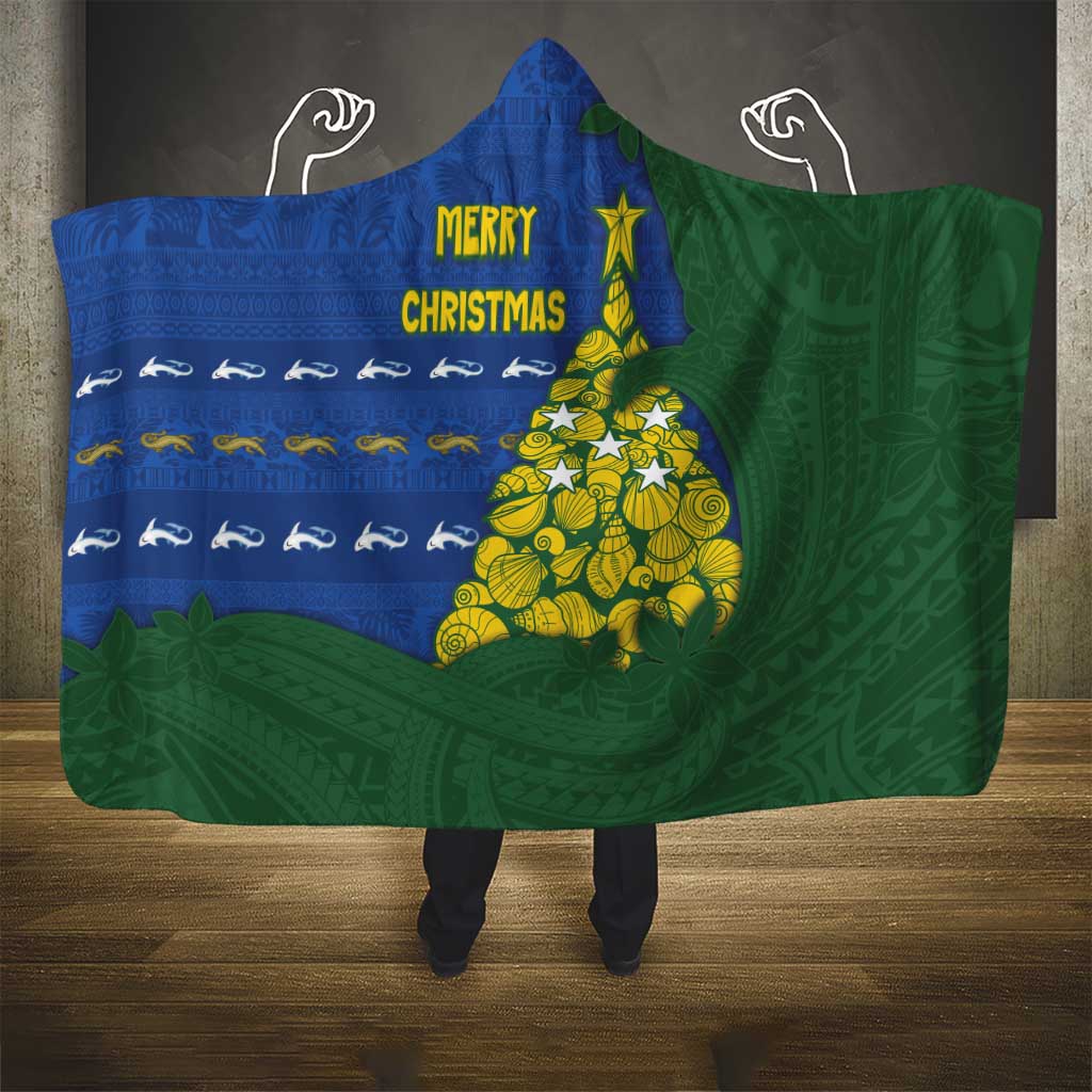 Solomon Islands Christmas Hooded Blanket Seashell Xmas Tree Tribal Waves - Polynesian Pride