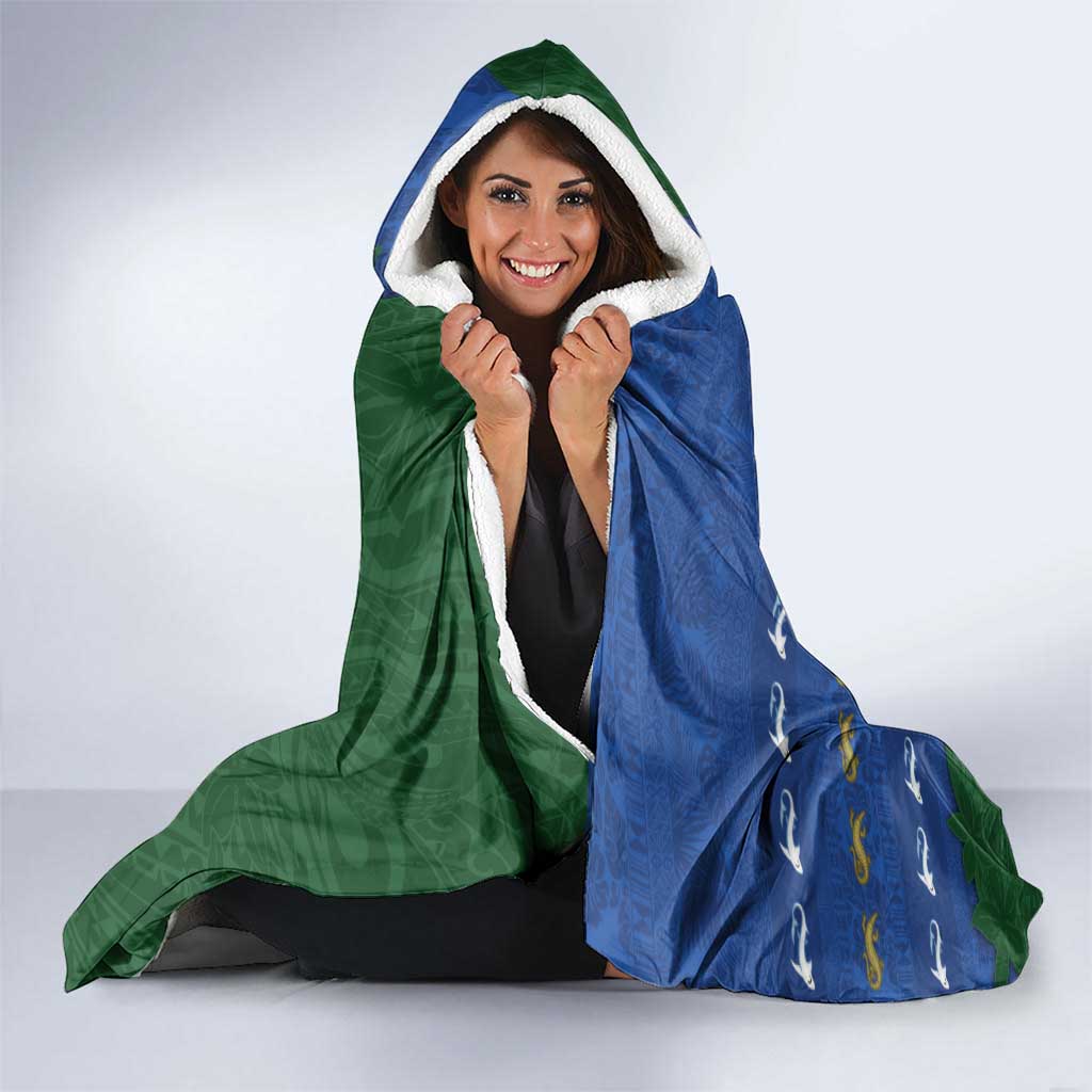 Solomon Islands Christmas Hooded Blanket Seashell Xmas Tree Tribal Waves - Polynesian Pride
