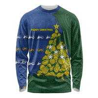 Solomon Islands Christmas Long Sleeve Shirt Seashell Xmas Tree Tribal Waves - Polynesian Pride