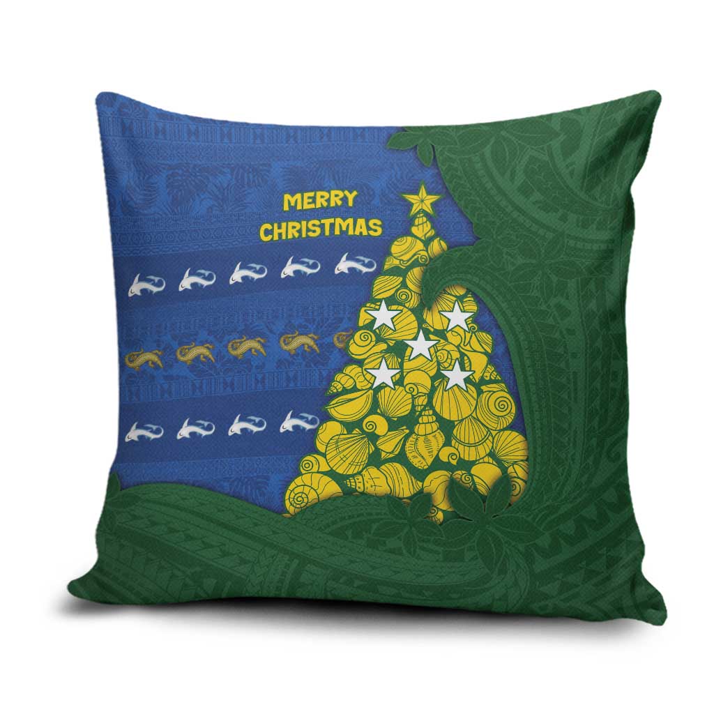 Solomon Islands Christmas Pillow Cover Seashell Xmas Tree Tribal Waves - Polynesian Pride