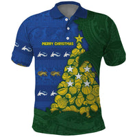 Solomon Islands Christmas Polo Shirt Seashell Xmas Tree Tribal Waves - Polynesian Pride