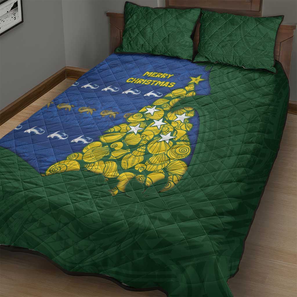 Solomon Islands Christmas Quilt Bed Set Seashell Xmas Tree Tribal Waves - Polynesian Pride