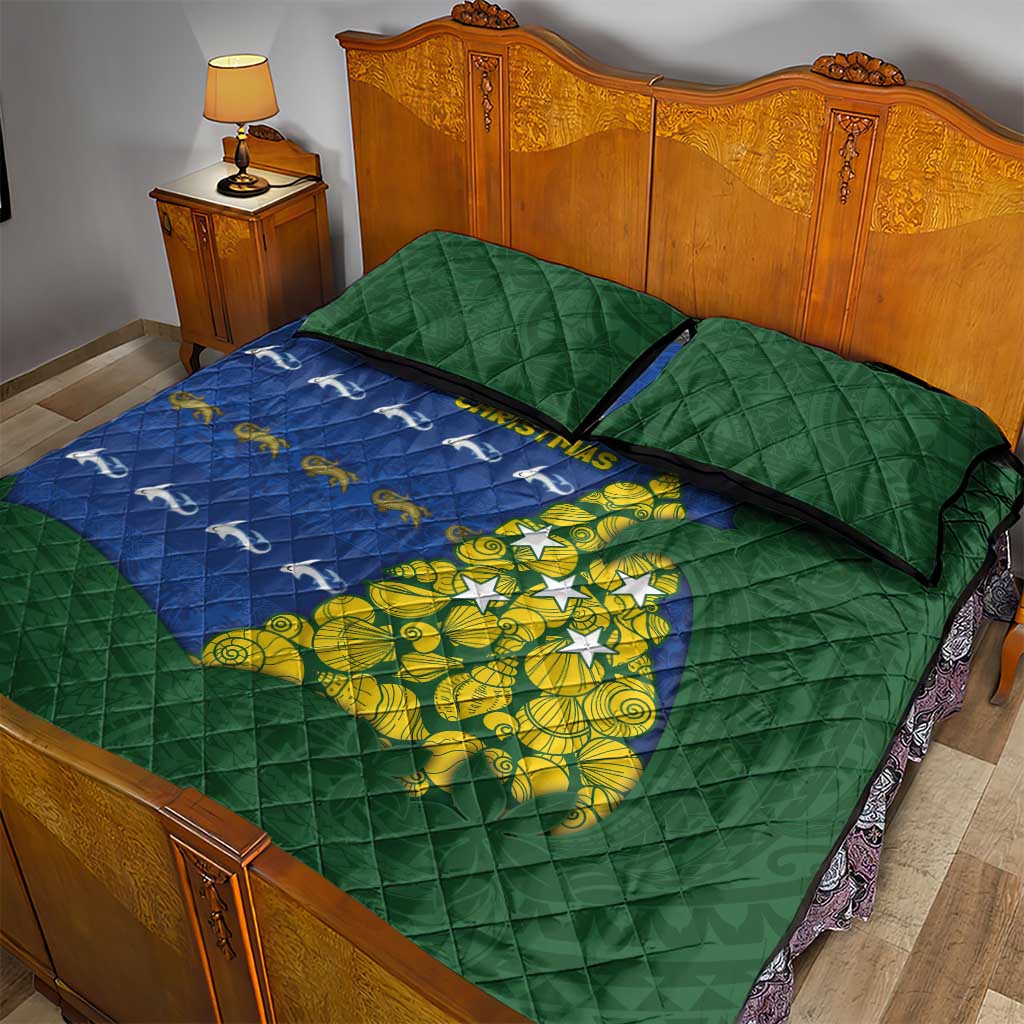 Solomon Islands Christmas Quilt Bed Set Seashell Xmas Tree Tribal Waves - Polynesian Pride