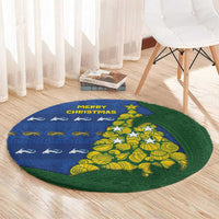 Solomon Islands Christmas Round Carpet Seashell Xmas Tree Tribal Waves - Polynesian Pride