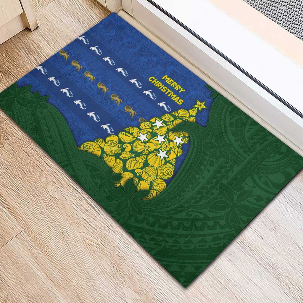 Solomon Islands Christmas Rubber Doormat Seashell Xmas Tree Tribal Waves - Polynesian Pride