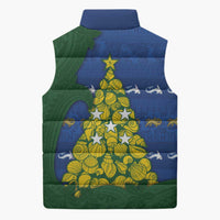 Solomon Islands Christmas Sleeveless Puffer Jacket Seashell Xmas Tree Tribal Waves - Polynesian Pride