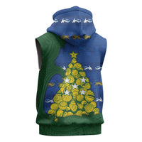 Solomon Islands Christmas Sleeveless Zip Hoodie Seashell Xmas Tree Tribal Waves - Polynesian Pride