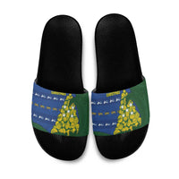 Solomon Islands Christmas Slide Sandals Seashell Xmas Tree Tribal Waves - Polynesian Pride