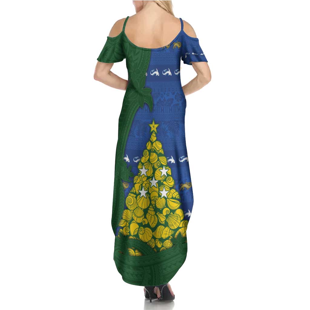 Solomon Islands Christmas Summer Maxi Dress Seashell Xmas Tree Tribal Waves - Polynesian Pride