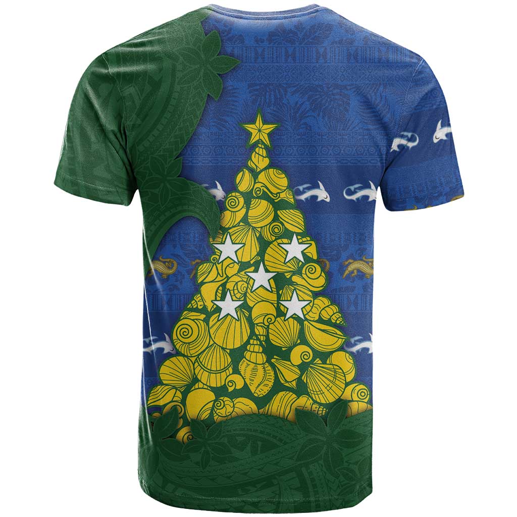 Solomon Islands Christmas T Shirt Seashell Xmas Tree Tribal Waves - Polynesian Pride