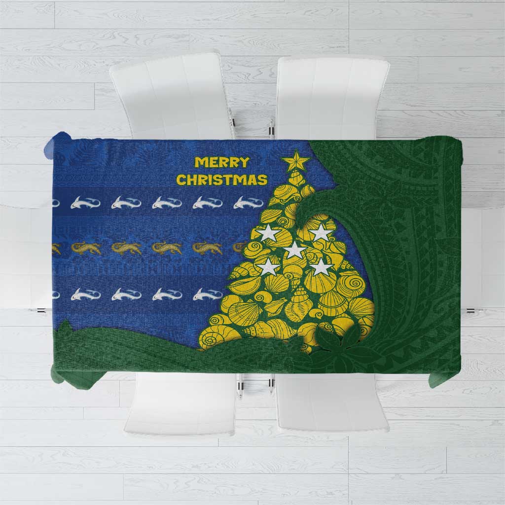 Solomon Islands Christmas Tablecloth Seashell Xmas Tree Tribal Waves - Polynesian Pride