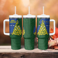 Solomon Islands Christmas Tumbler With Handle Seashell Xmas Tree Tribal Waves - Polynesian Pride