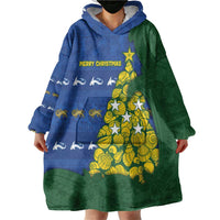 Solomon Islands Christmas Wearable Blanket Hoodie Seashell Xmas Tree Tribal Waves - Polynesian Pride