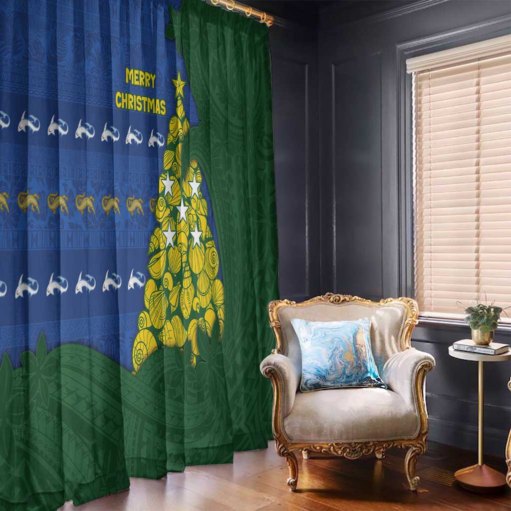 Solomon Islands Christmas Window Curtain Seashell Xmas Tree Tribal Waves - Polynesian Pride