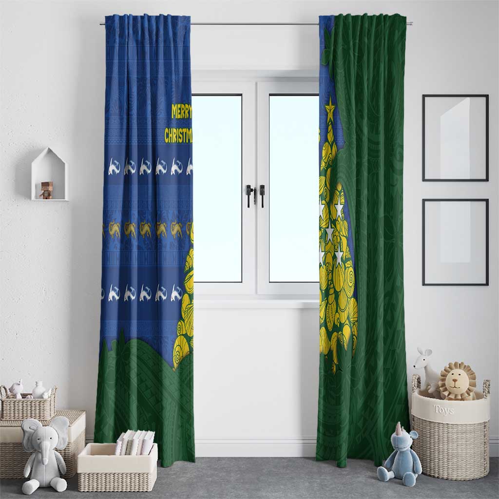 Solomon Islands Christmas Window Curtain Seashell Xmas Tree Tribal Waves - Polynesian Pride