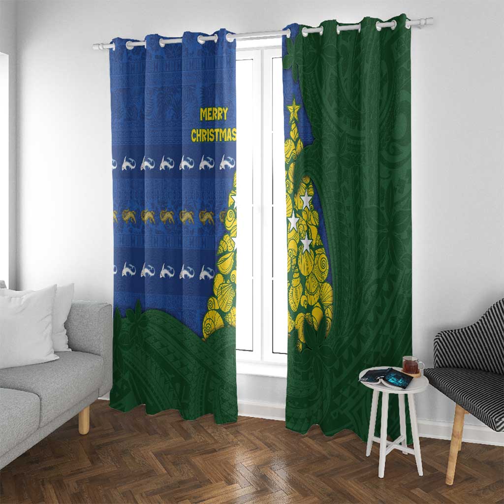 Solomon Islands Christmas Window Curtain Seashell Xmas Tree Tribal Waves - Polynesian Pride