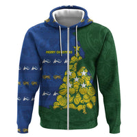 Solomon Islands Christmas Zip Hoodie Seashell Xmas Tree Tribal Waves - Polynesian Pride