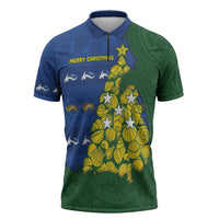 Solomon Islands Christmas Zipper Polo Shirt Seashell Xmas Tree Tribal Waves - Polynesian Pride
