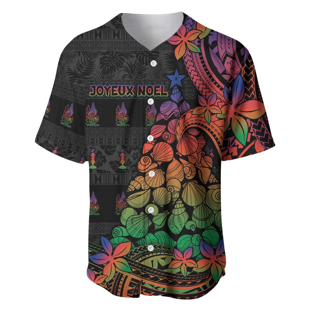 New Caledonia Christmas Baseball Jersey Seashell Xmas Tree Tribal Waves - Polynesian Pride