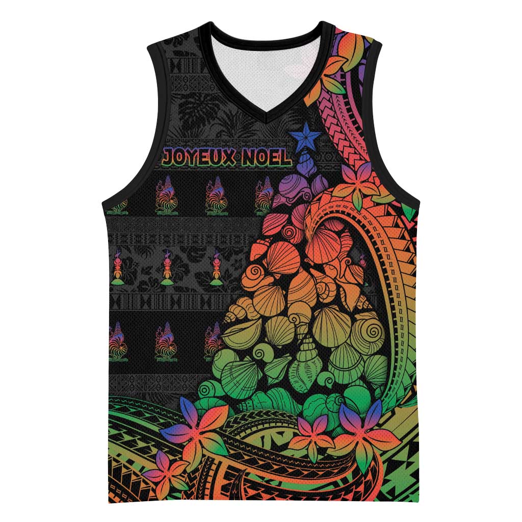 New Caledonia Christmas Basketball Jersey Seashell Xmas Tree Tribal Waves - Polynesian Pride