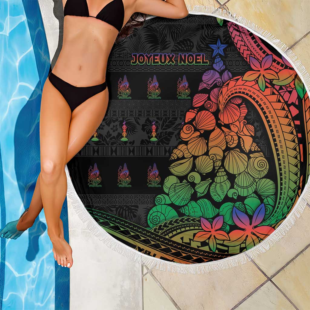 New Caledonia Christmas Beach Blanket Seashell Xmas Tree Tribal Waves - Polynesian Pride