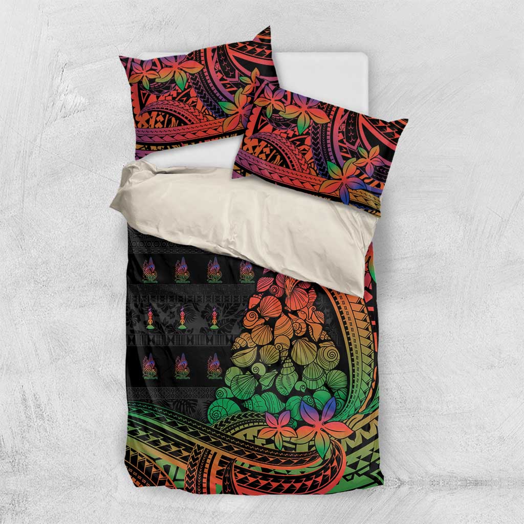 New Caledonia Christmas Bedding Set Seashell Xmas Tree Tribal Waves - Polynesian Pride