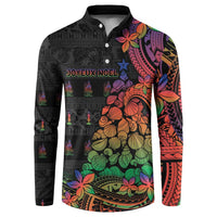 New Caledonia Christmas Button Sweatshirt Seashell Xmas Tree Tribal Waves - Polynesian Pride