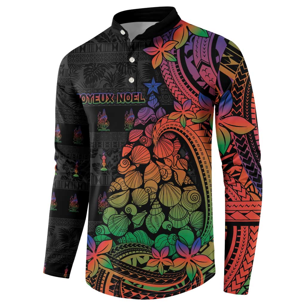 New Caledonia Christmas Button Sweatshirt Seashell Xmas Tree Tribal Waves - Polynesian Pride