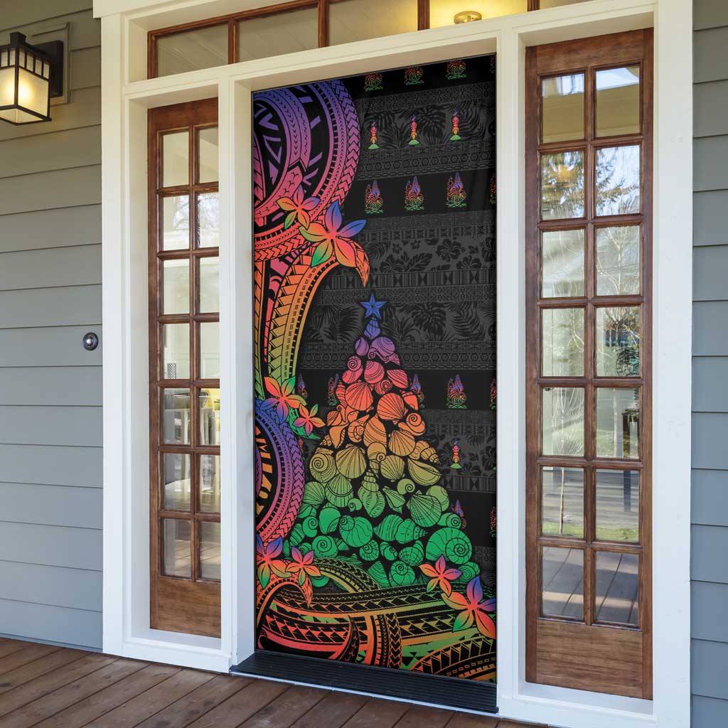 New Caledonia Christmas Door Cover Seashell Xmas Tree Tribal Waves - Polynesian Pride