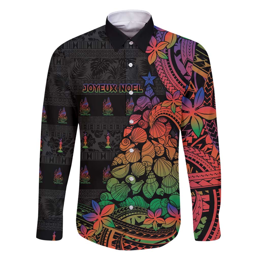 New Caledonia Christmas Family Matching Off Shoulder Maxi Dress and Hawaiian Shirt Seashell Xmas Tree Tribal Waves - Polynesian Pride