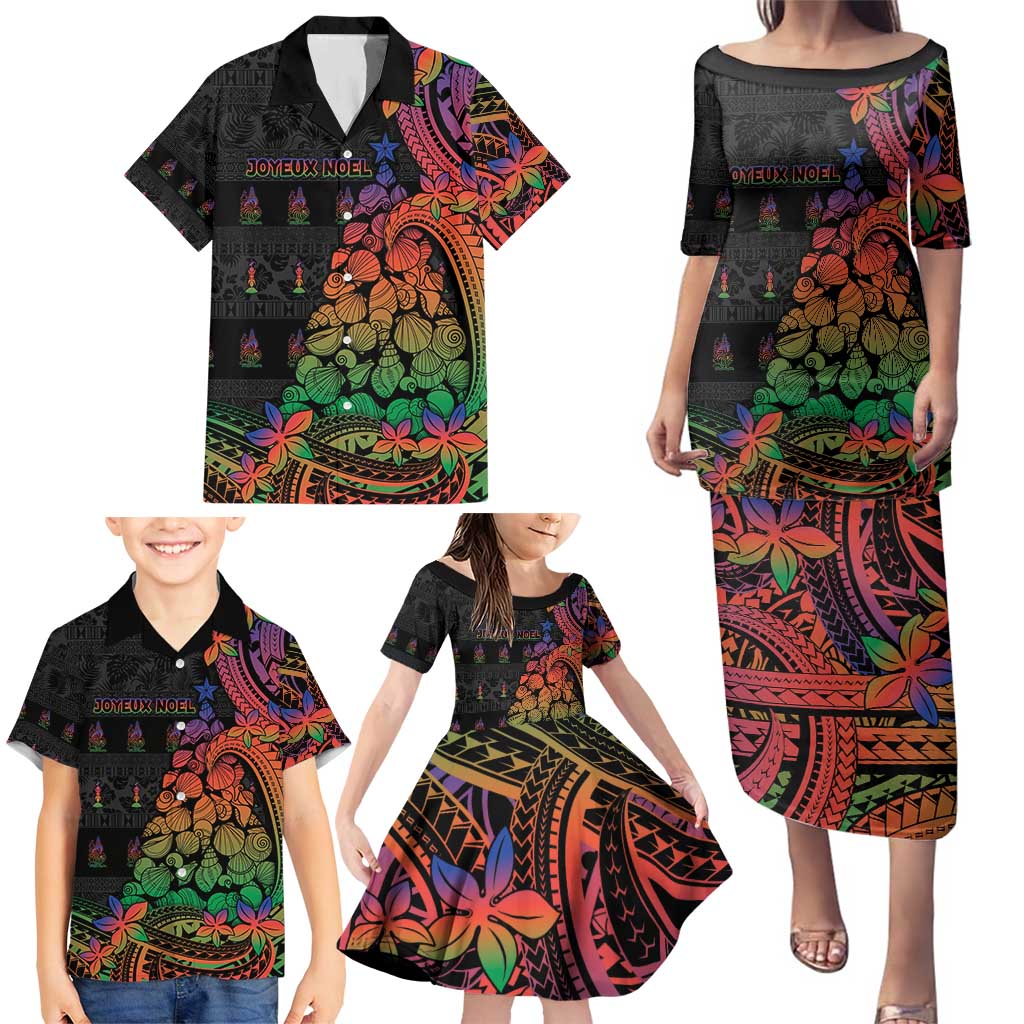 New Caledonia Christmas Family Matching Puletasi and Hawaiian Shirt Seashell Xmas Tree Tribal Waves - Polynesian Pride
