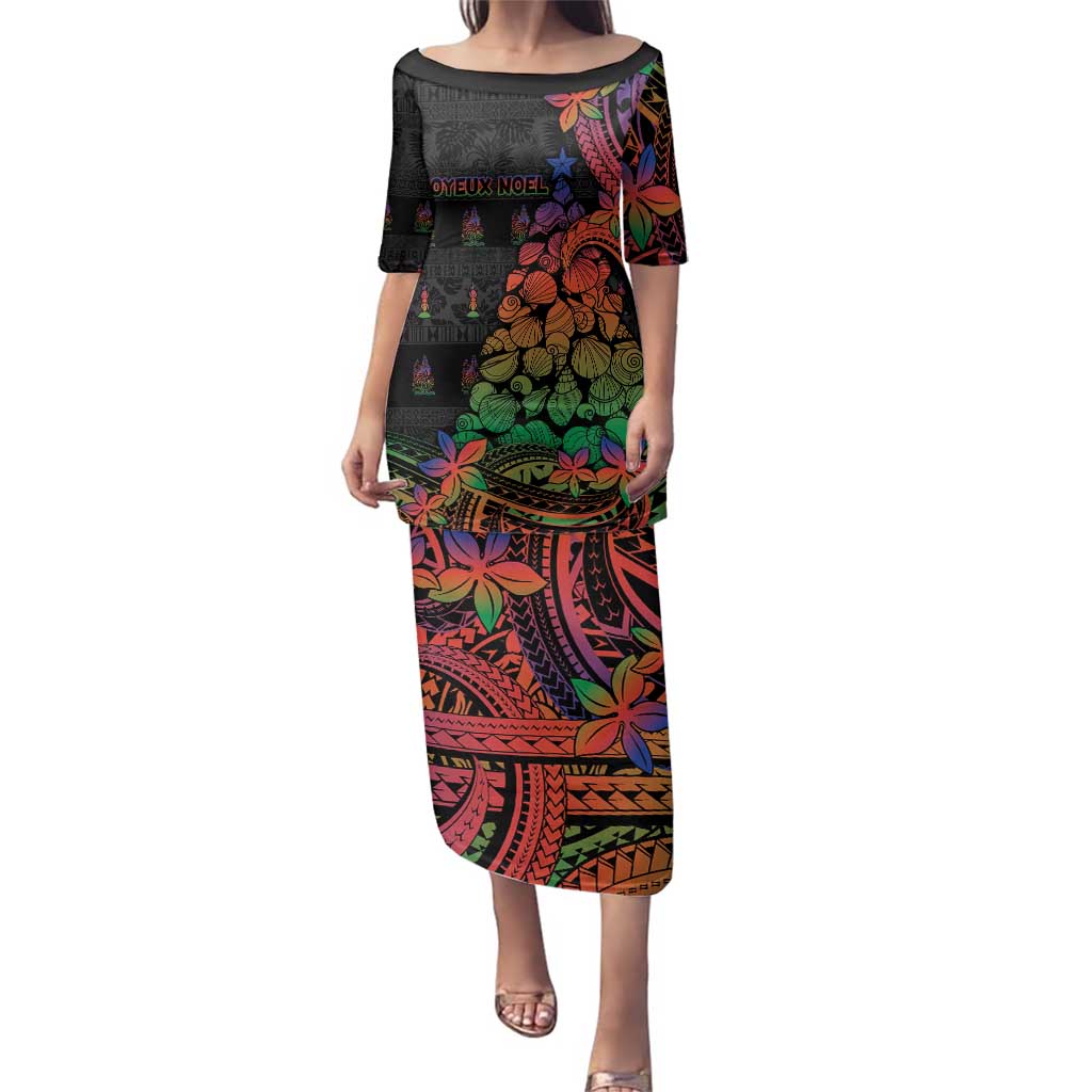 New Caledonia Christmas Family Matching Puletasi and Hawaiian Shirt Seashell Xmas Tree Tribal Waves - Polynesian Pride