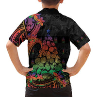 New Caledonia Christmas Family Matching Short Sleeve Bodycon Dress and Hawaiian Shirt Seashell Xmas Tree Tribal Waves - Polynesian Pride