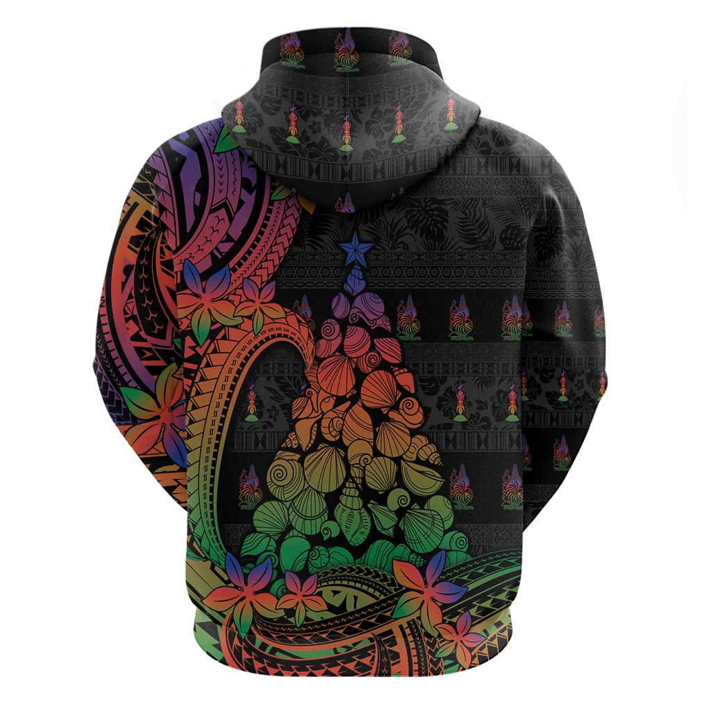 New Caledonia Christmas Hoodie Seashell Xmas Tree Tribal Waves - Polynesian Pride