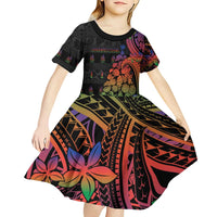 New Caledonia Christmas Kid Short Sleeve Dress Seashell Xmas Tree Tribal Waves - Polynesian Pride
