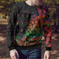 New Caledonia Christmas Ugly Christmas Sweater Seashell Xmas Tree Tribal Waves - Polynesian Pride