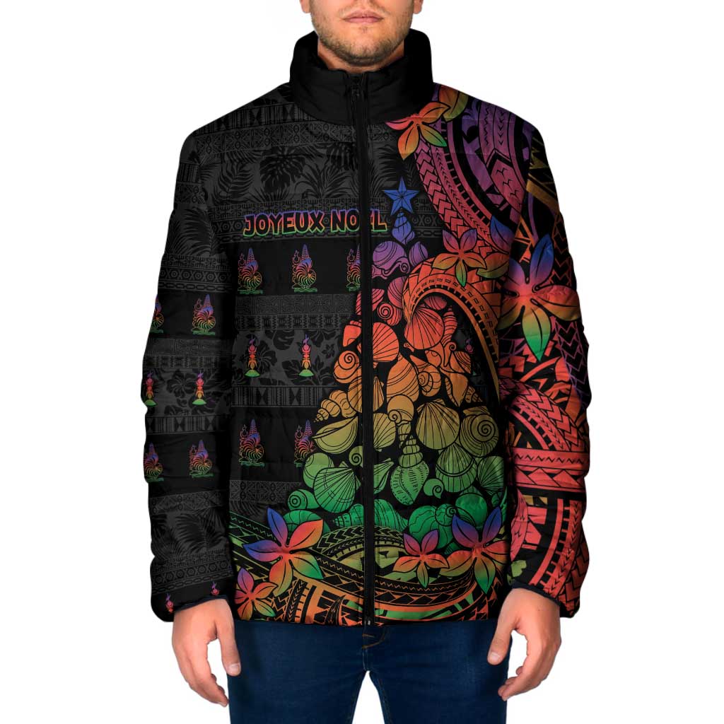 New Caledonia Christmas Padded Jacket Seashell Xmas Tree Tribal Waves - Polynesian Pride