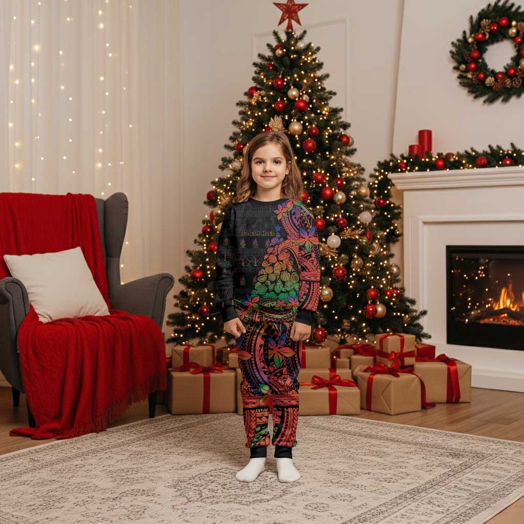 New Caledonia Christmas Pajama Set Seashell Xmas Tree Tribal Waves - Polynesian Pride