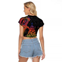 New Caledonia Christmas Raglan Cropped T Shirt Seashell Xmas Tree Tribal Waves - Polynesian Pride