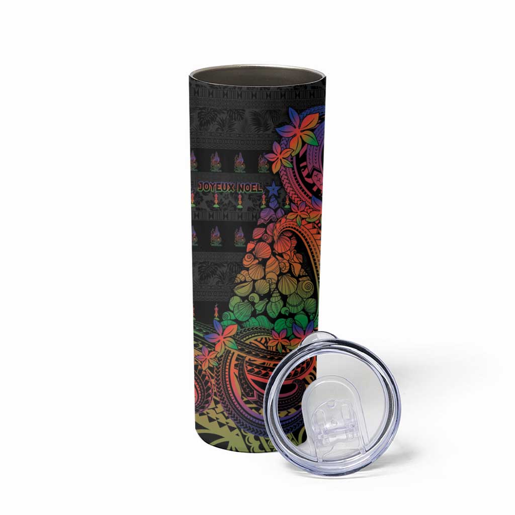 New Caledonia Christmas Skinny Tumbler Seashell Xmas Tree Tribal Waves - Polynesian Pride