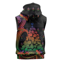 New Caledonia Christmas Sleeveless Zip Hoodie Seashell Xmas Tree Tribal Waves - Polynesian Pride