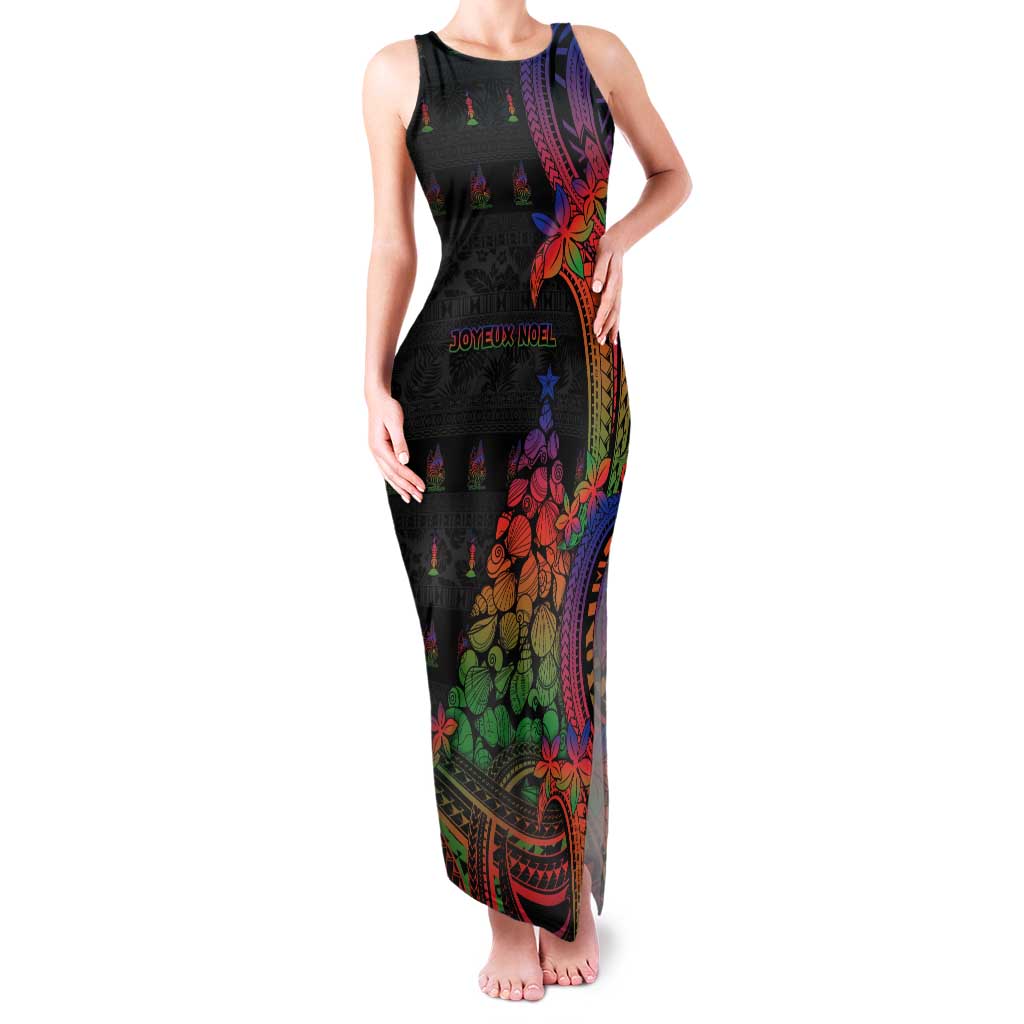 New Caledonia Christmas Tank Maxi Dress Seashell Xmas Tree Tribal Waves - Polynesian Pride